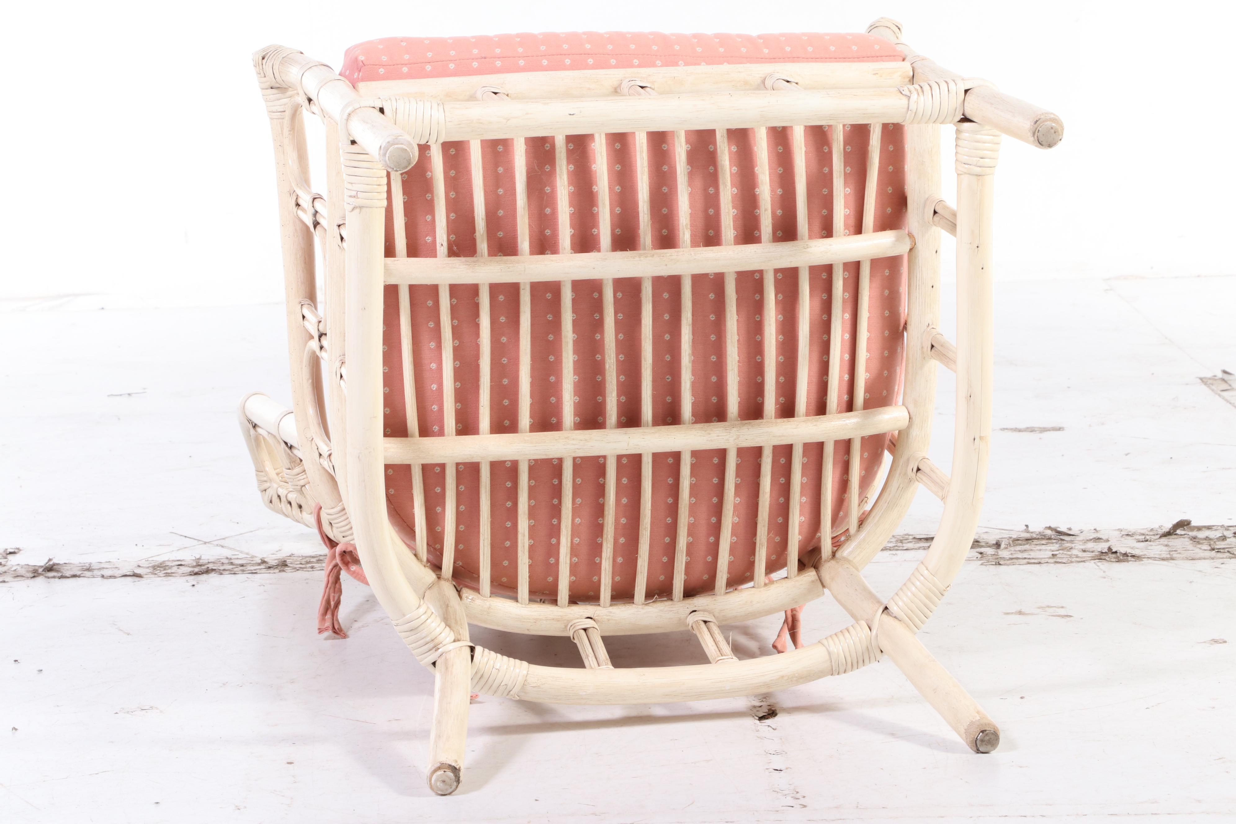 Ficks Reed Rattan Painted Faux Bamboo Patio Chair with Tile Top Tables