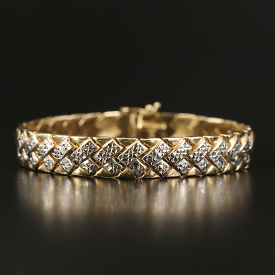 14K Two-Tone Gold Diamond Cut Bracelet