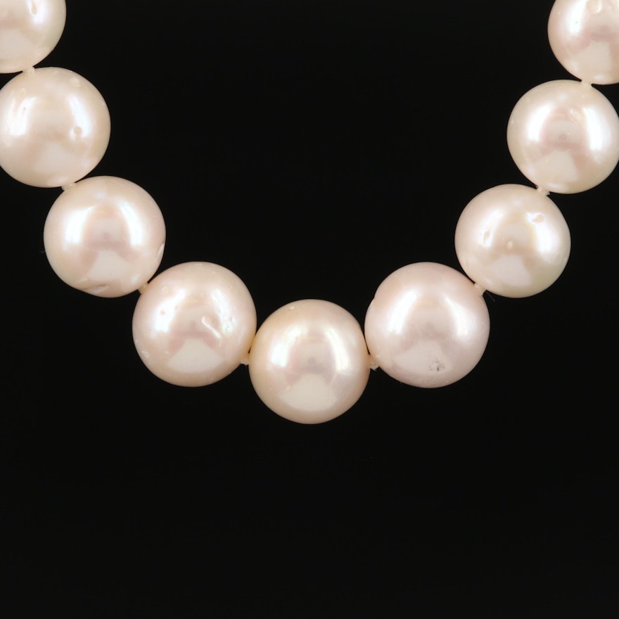 10.50 mm Pearl Necklace with 14K Clasp and Diamond Accent