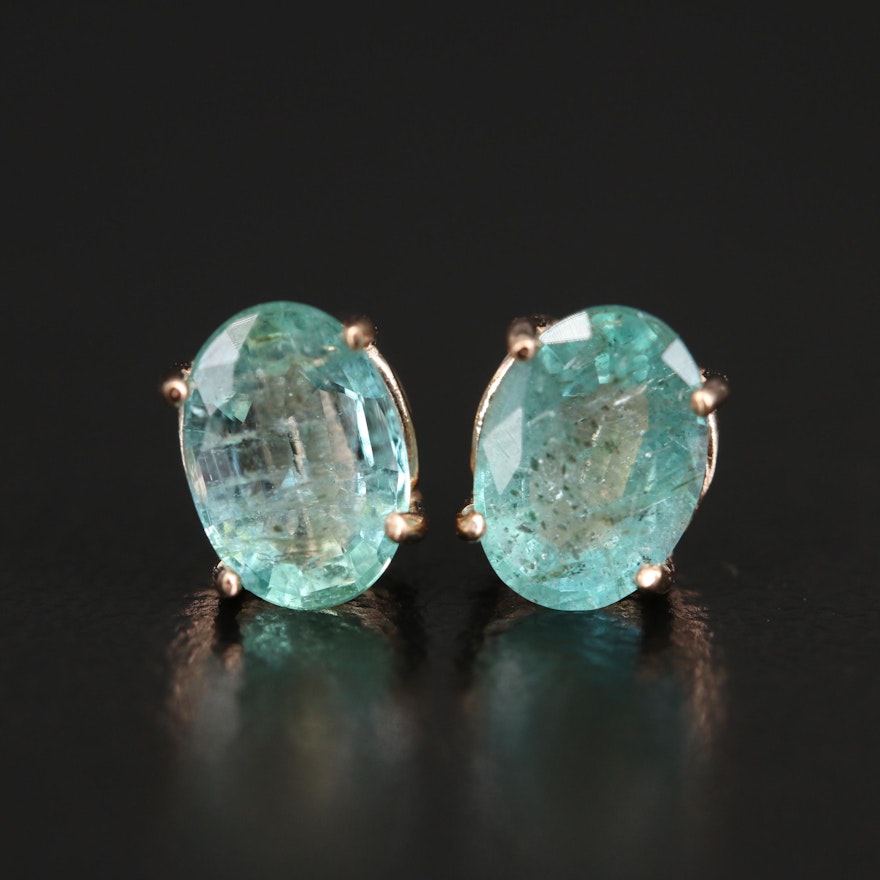 14K Rose Gold Emerald Stud Earrings