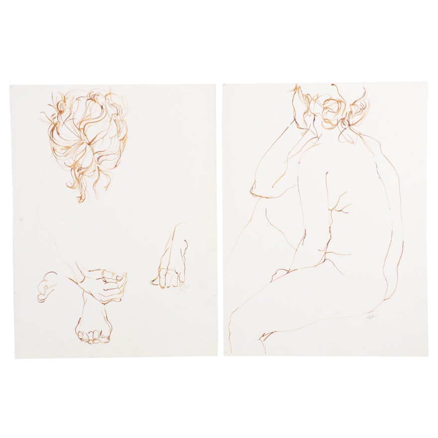 John Tuska Figural Ink Drawings, Late 20th Century