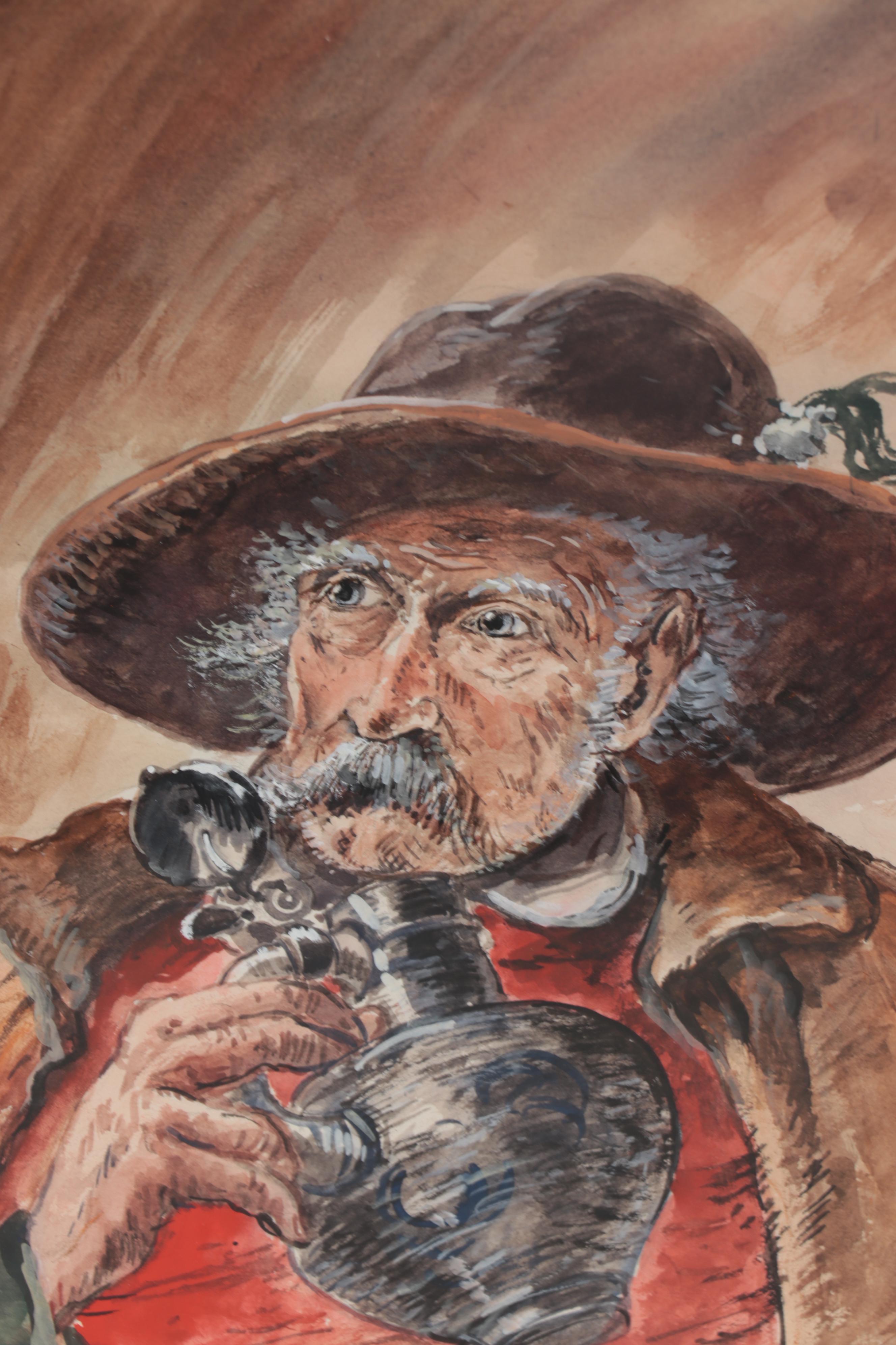 Hans Reifferscheid Watercolor Painting "Trinkender Alter," Mid-20th Century