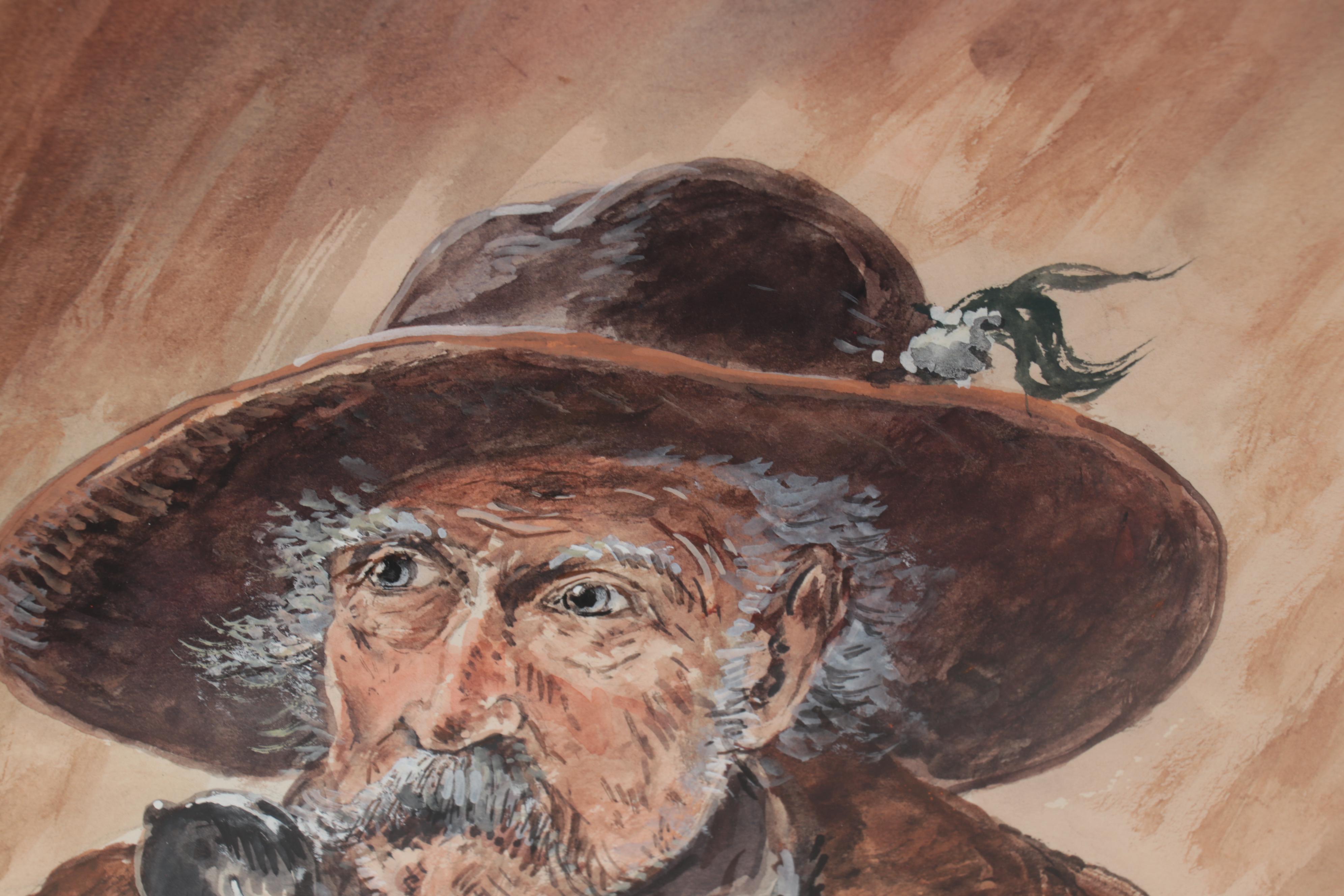 Hans Reifferscheid Watercolor Painting "Trinkender Alter," Mid-20th Century