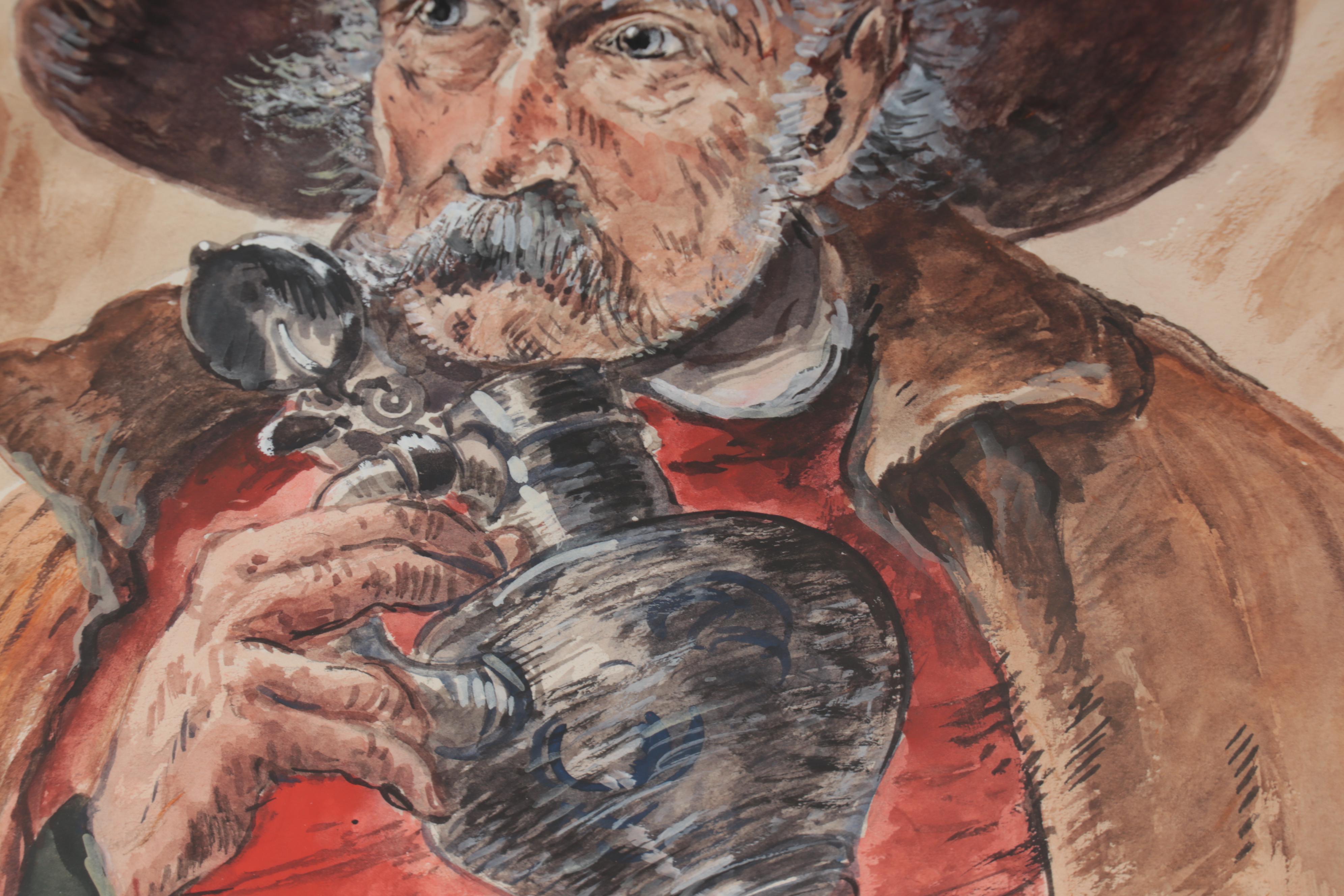 Hans Reifferscheid Watercolor Painting "Trinkender Alter," Mid-20th Century