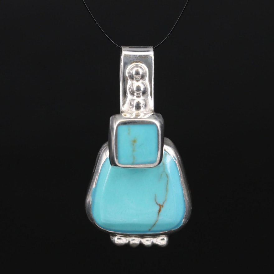 Mexican Sterling Faux Turquoise Slide Pendant
