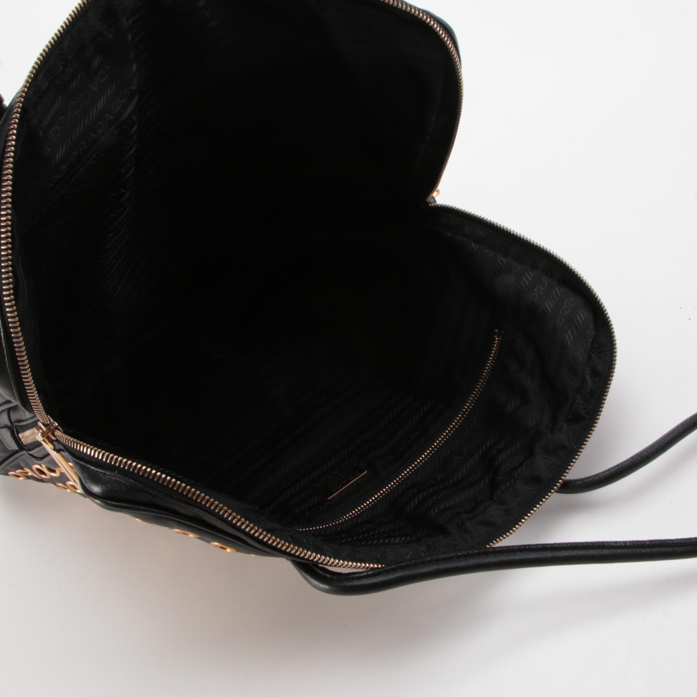 Prada Grommet Lock Shoulder Bag in Black Nappa Leather