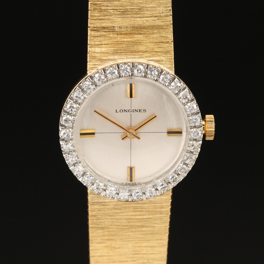 Longines 18K Yellow Gold Diamond Wristwatch