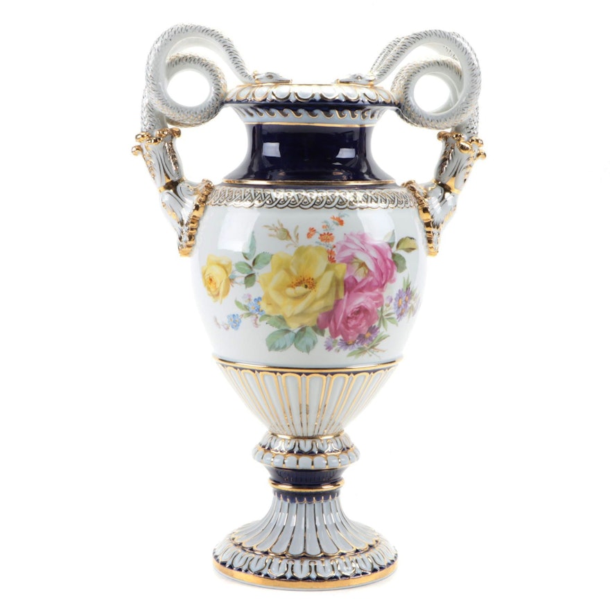Meissen Porcelain Snake Handled Vase, Late 19th to Early 20th Century