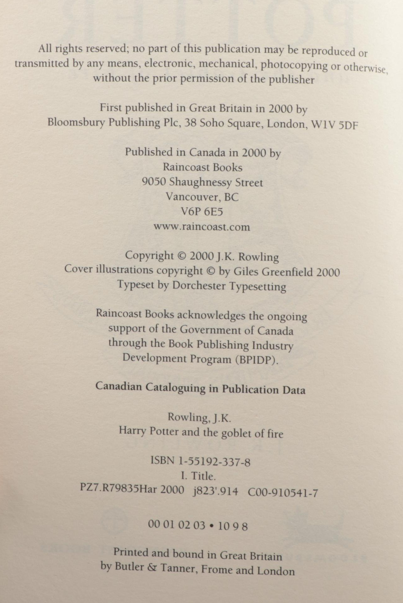 First UK Edition "Harry Potter" Books with Canadian Editions and More