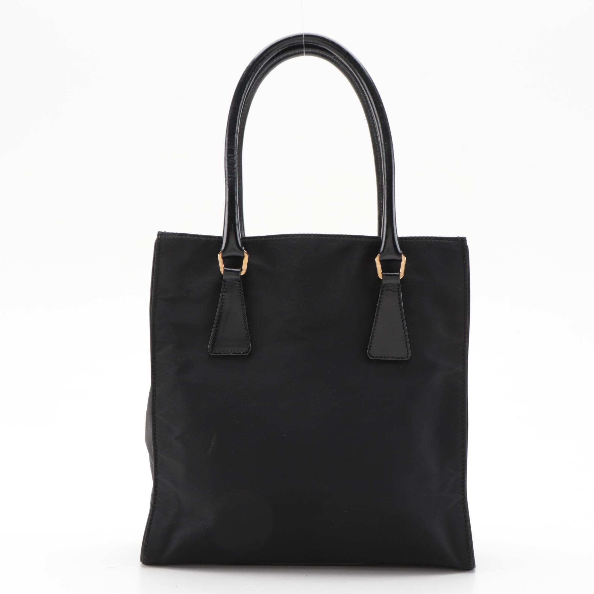 Prada Small Shoulder Tote in Black Tessuto Nylon with Leather Trim