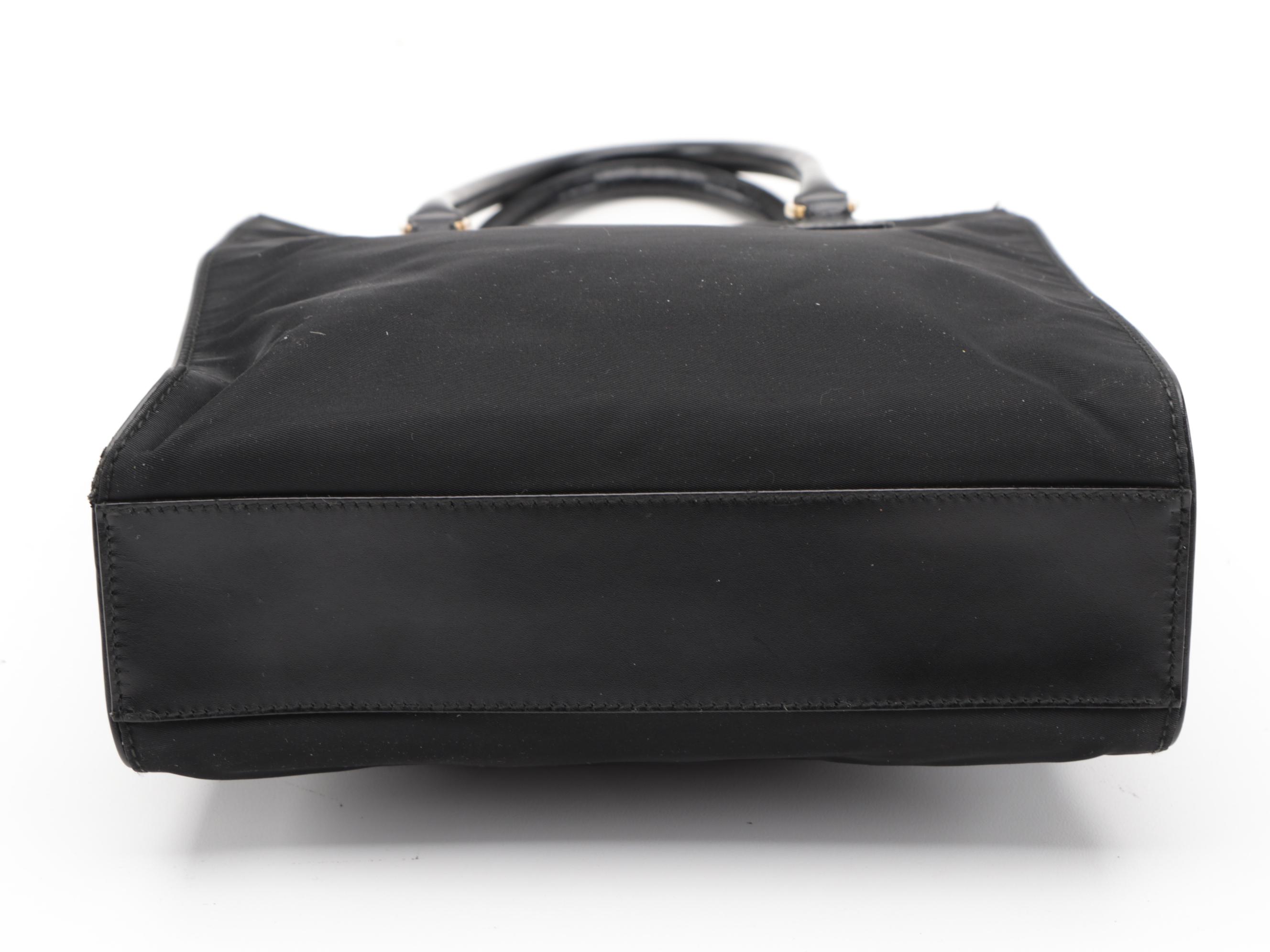 Prada Small Shoulder Tote in Black Tessuto Nylon with Leather Trim