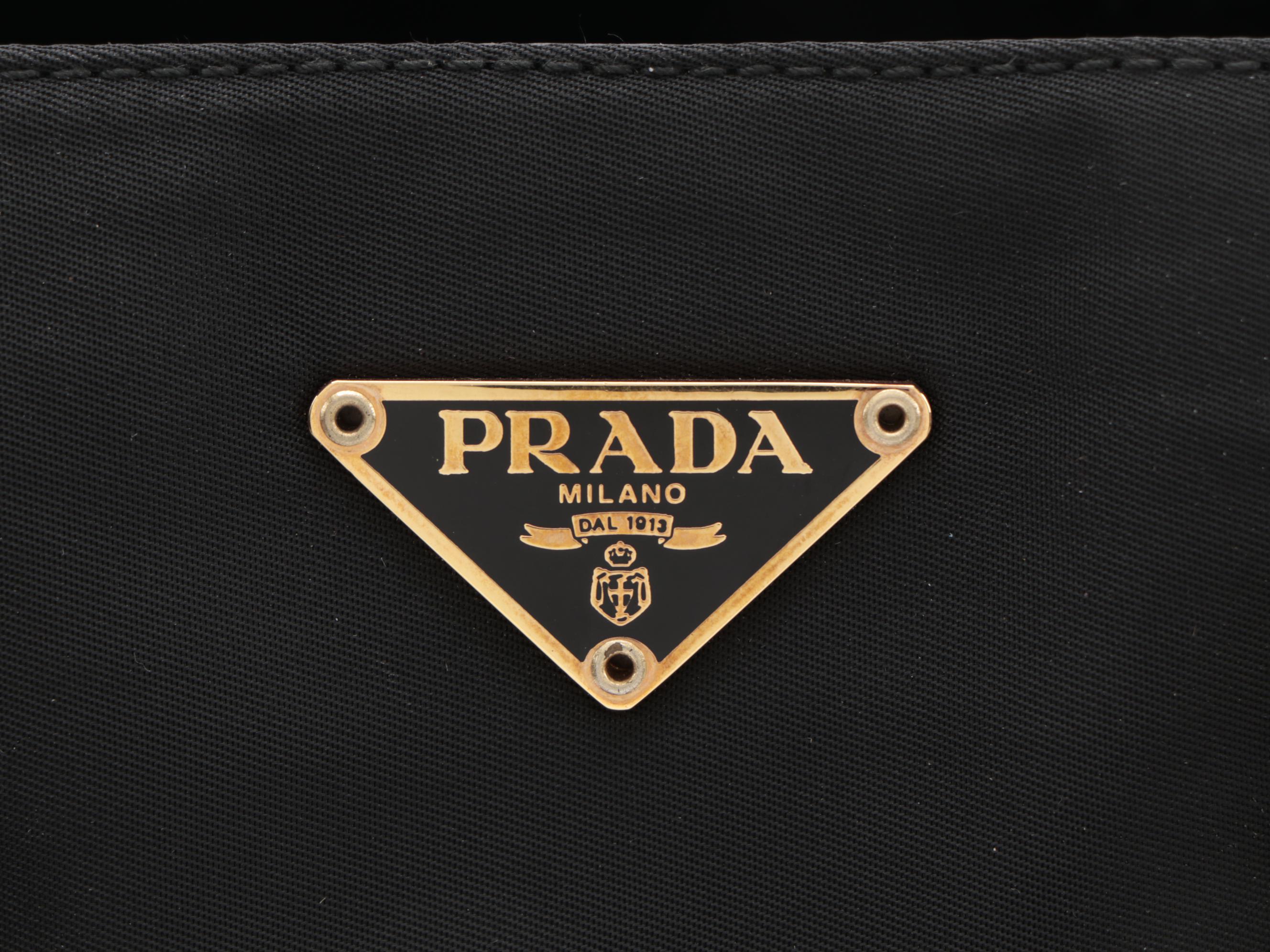 Prada Small Shoulder Tote in Black Tessuto Nylon with Leather Trim