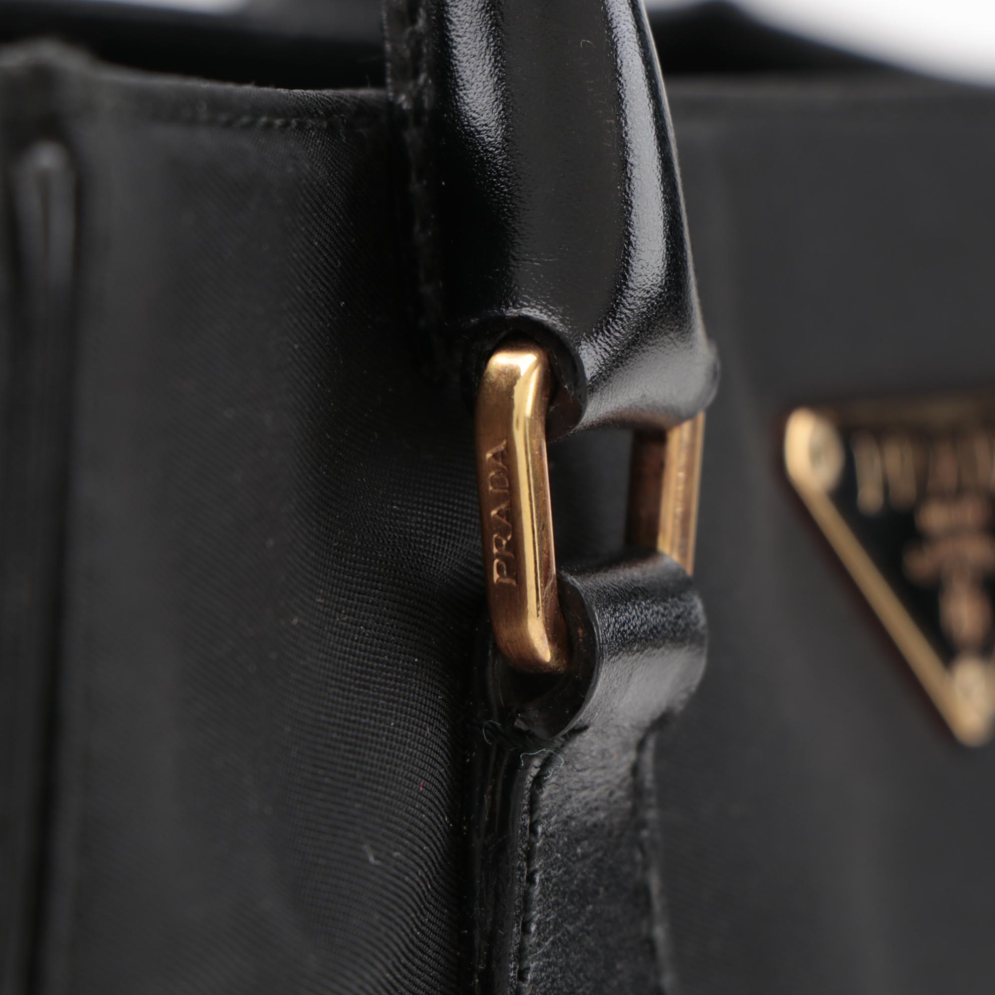 Prada Small Shoulder Tote in Black Tessuto Nylon with Leather Trim