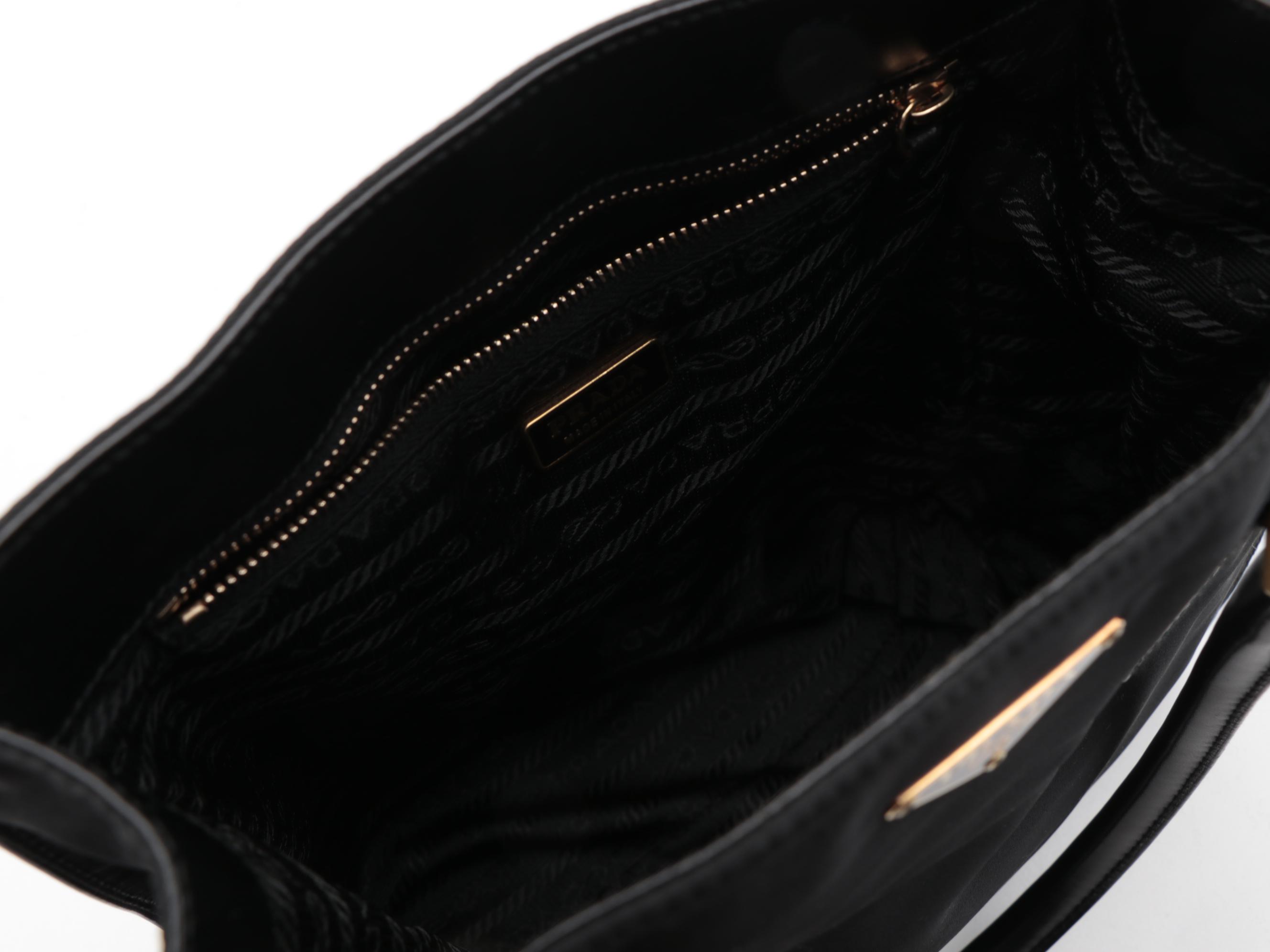 Prada Small Shoulder Tote in Black Tessuto Nylon with Leather Trim