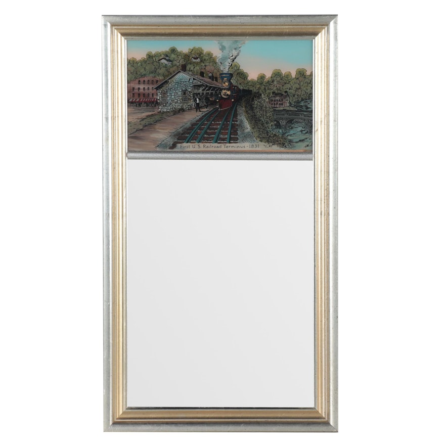 Trumeau Mirror with Painting of U.S. Railroad Terminus