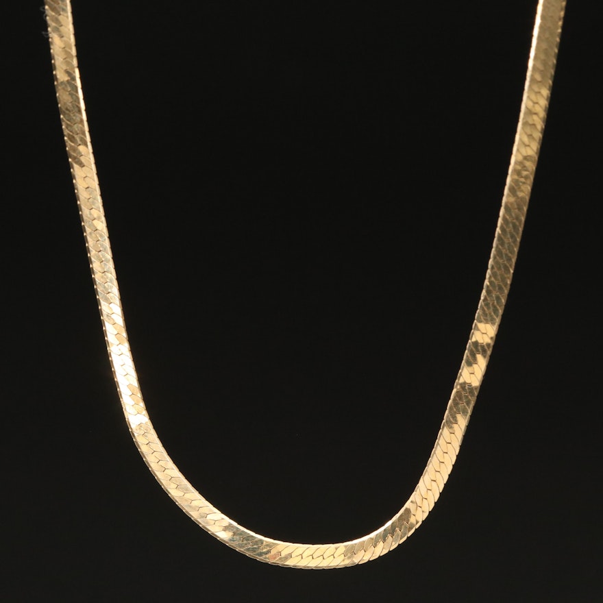 14K Italian Textured Herringbone Necklace