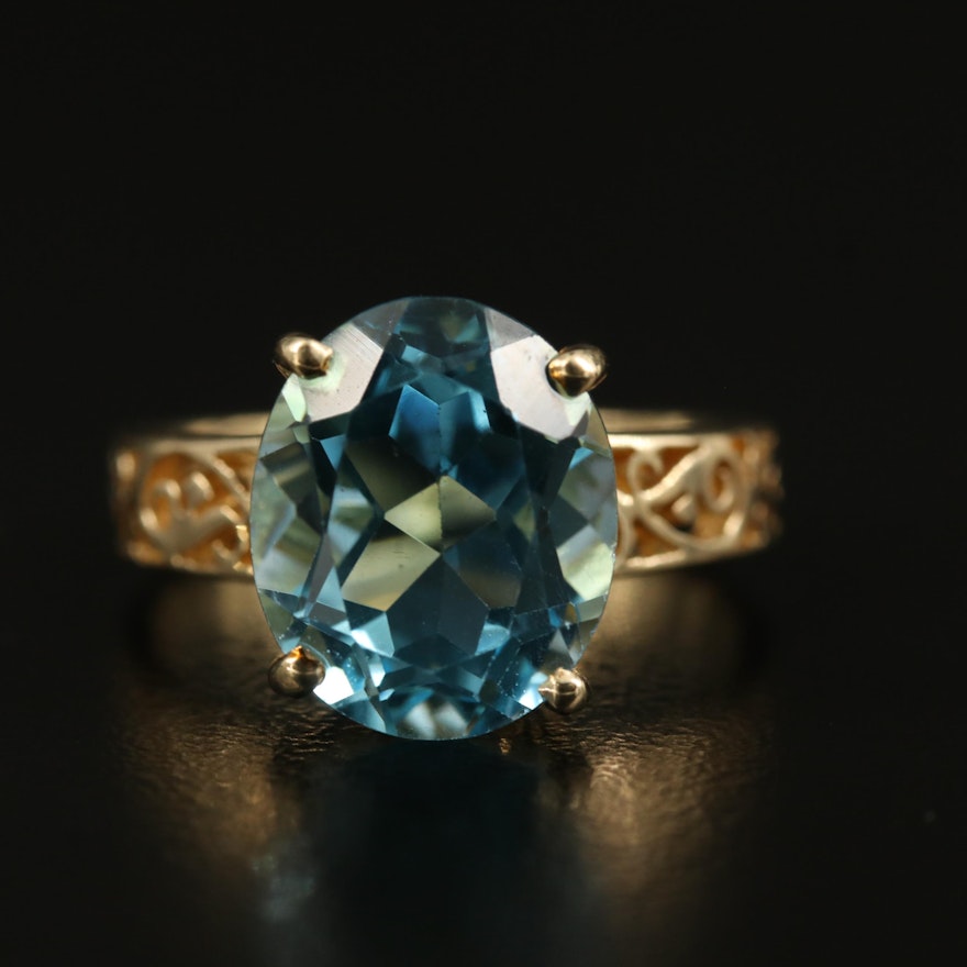 14K Topaz Ring with Scrollwork Shoulders