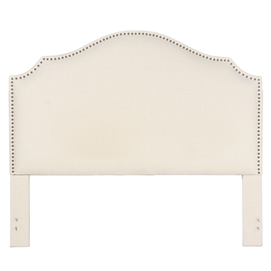 Contemporary Linen-Upholstered and Studded King Size Headboard