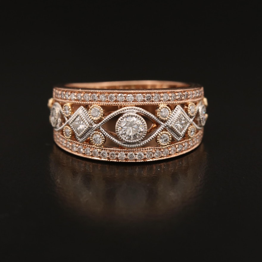 14K Diamond Openwork Tapered Band Including Rose Gold