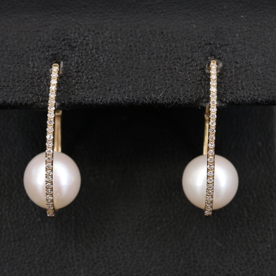 EFFY 14K Pearl and Diamond Hoop Earrings