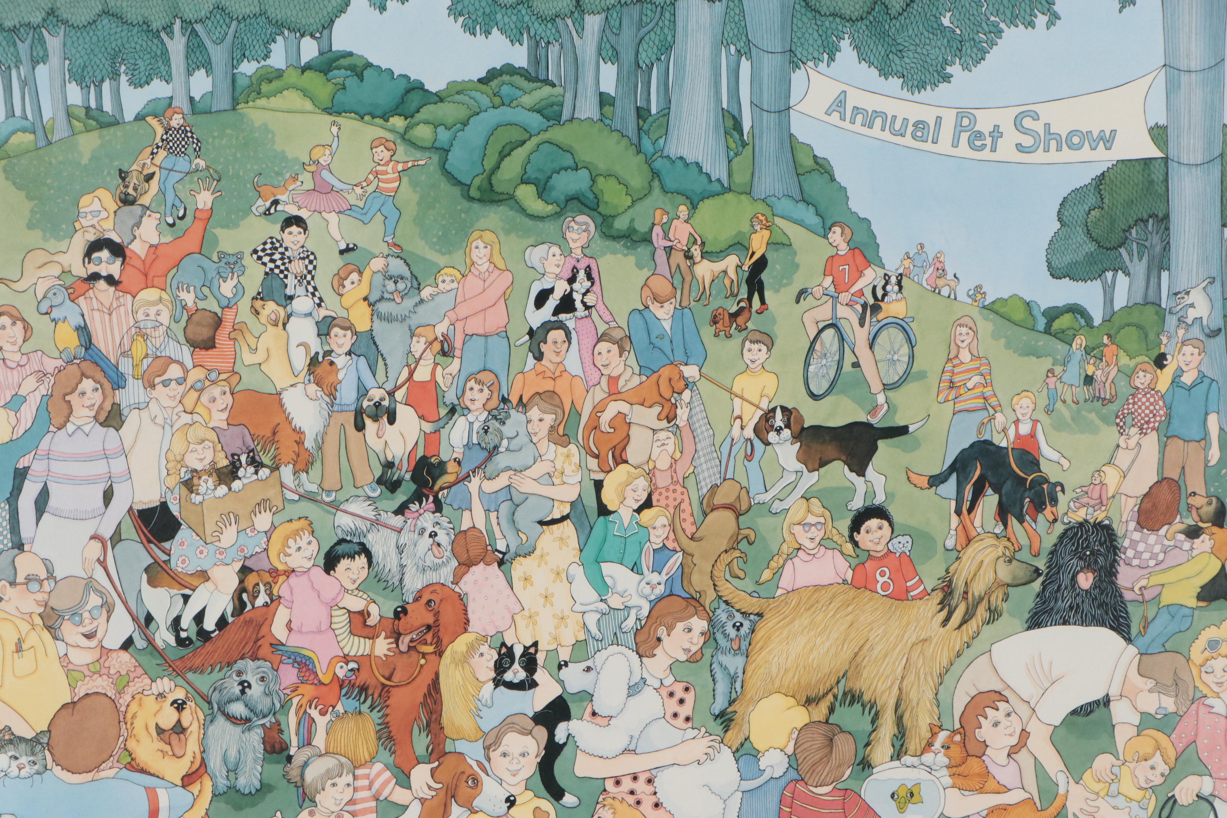 Frances Greenberg Offset Lithograph "Annual Pet Show," Late 20th Century