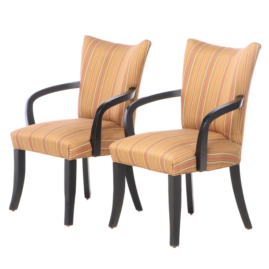 Pair of Fairfield Ebonized and Upholstered Armchairs