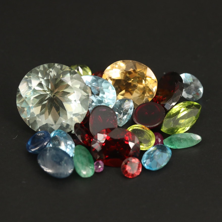 Loose 43.25 CTW Mixed Gemstones Including Prasiolite, Topaz and Garnet