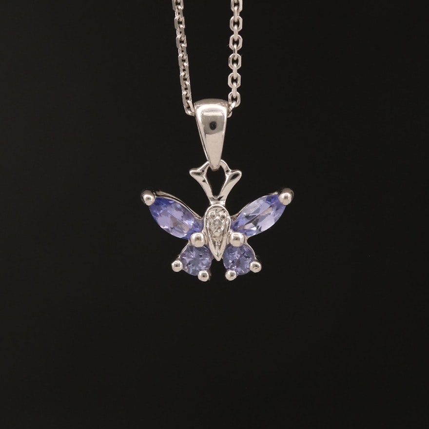 10K Tanzanite and Diamond Butterfly Pendant on Italian 14K Chain