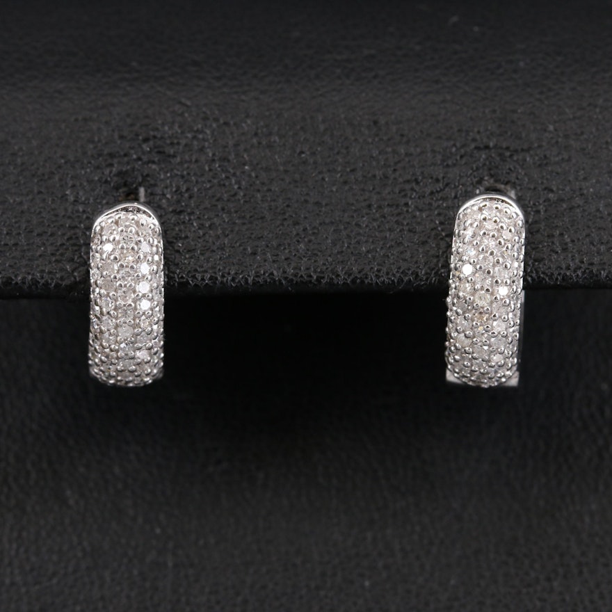 14K Pavé Diamond Huggie Earrings