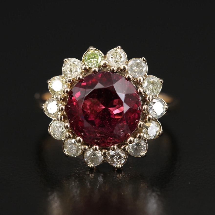 14K 4.57 CT Rubellite Tourmaline and Diamond Ring