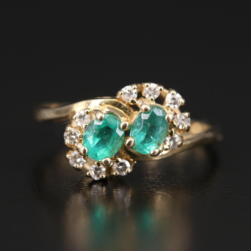 14K Emerald and Diamond Bypass Ring