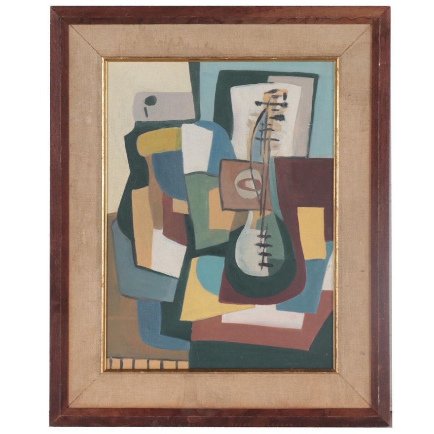 Cubist Style Oil Painting Attributed to John Ruggles of Musician