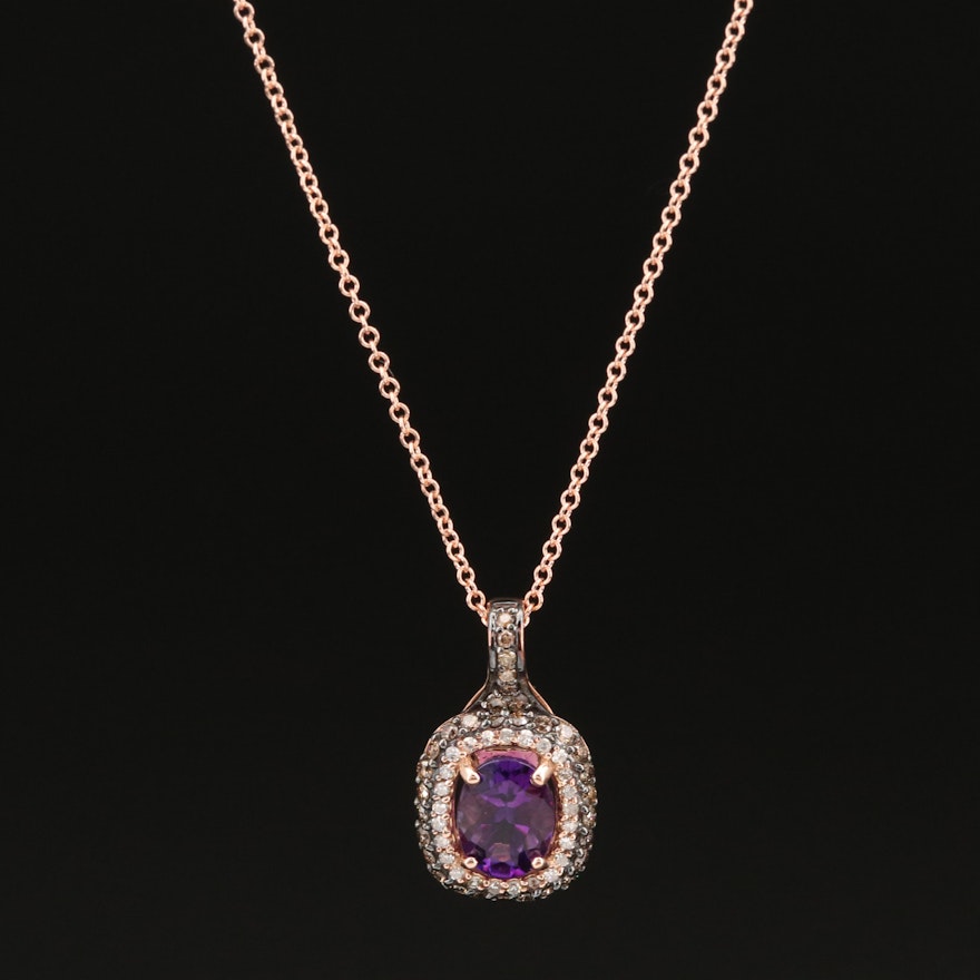 EFFY 14K Rose Gold Amethyst and Diamond Halo Pendant Necklace