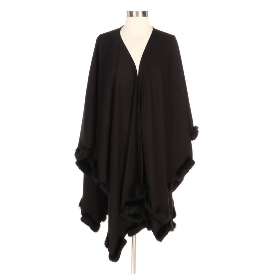 Accessory Street Black Dyed Rabbit Fur Trimmed Shawl