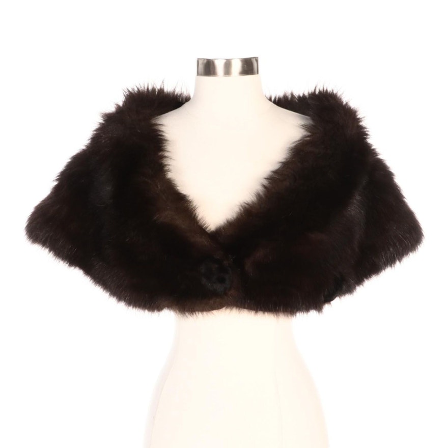 Fox Stole with Sheared Beaver Fur Covered Button Closures