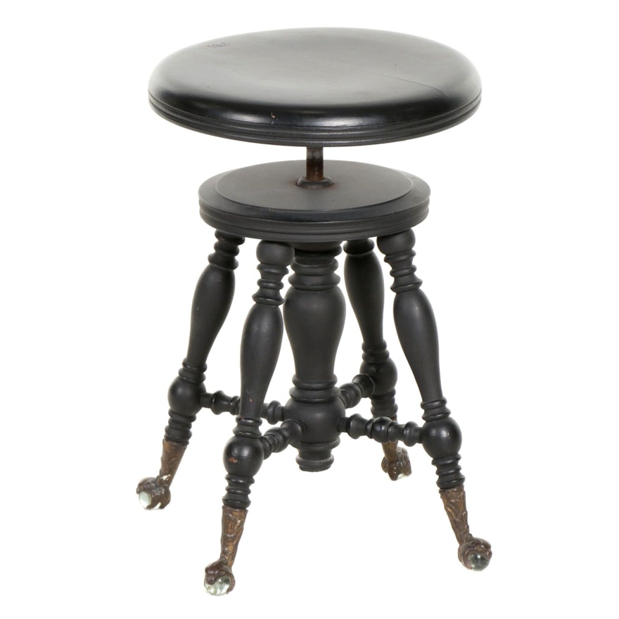 Victorian Painted Wood Piano Stool, Early 20th Century