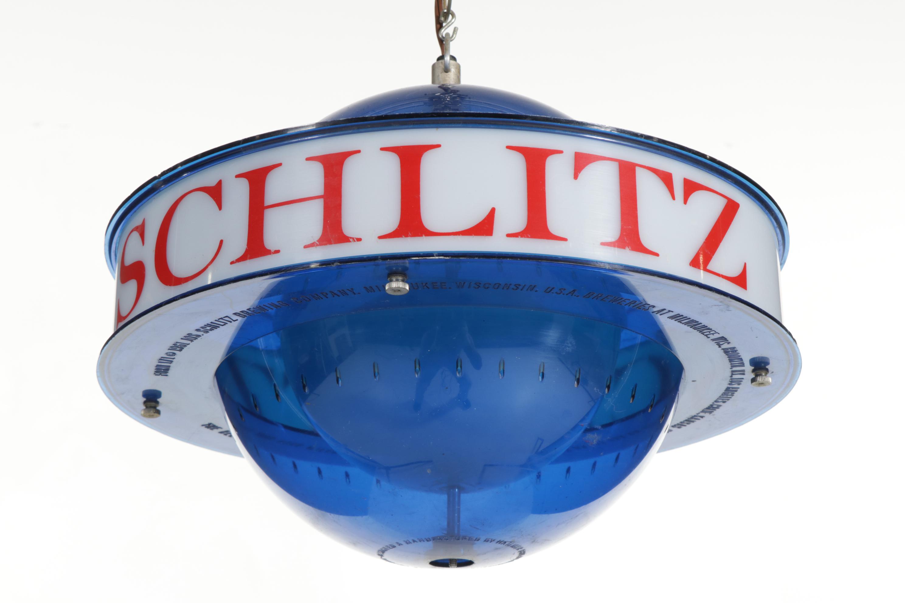 Schlitz Beer Advertising "Saturn Style" Blue Globe Spinning Light Fixture, 1961