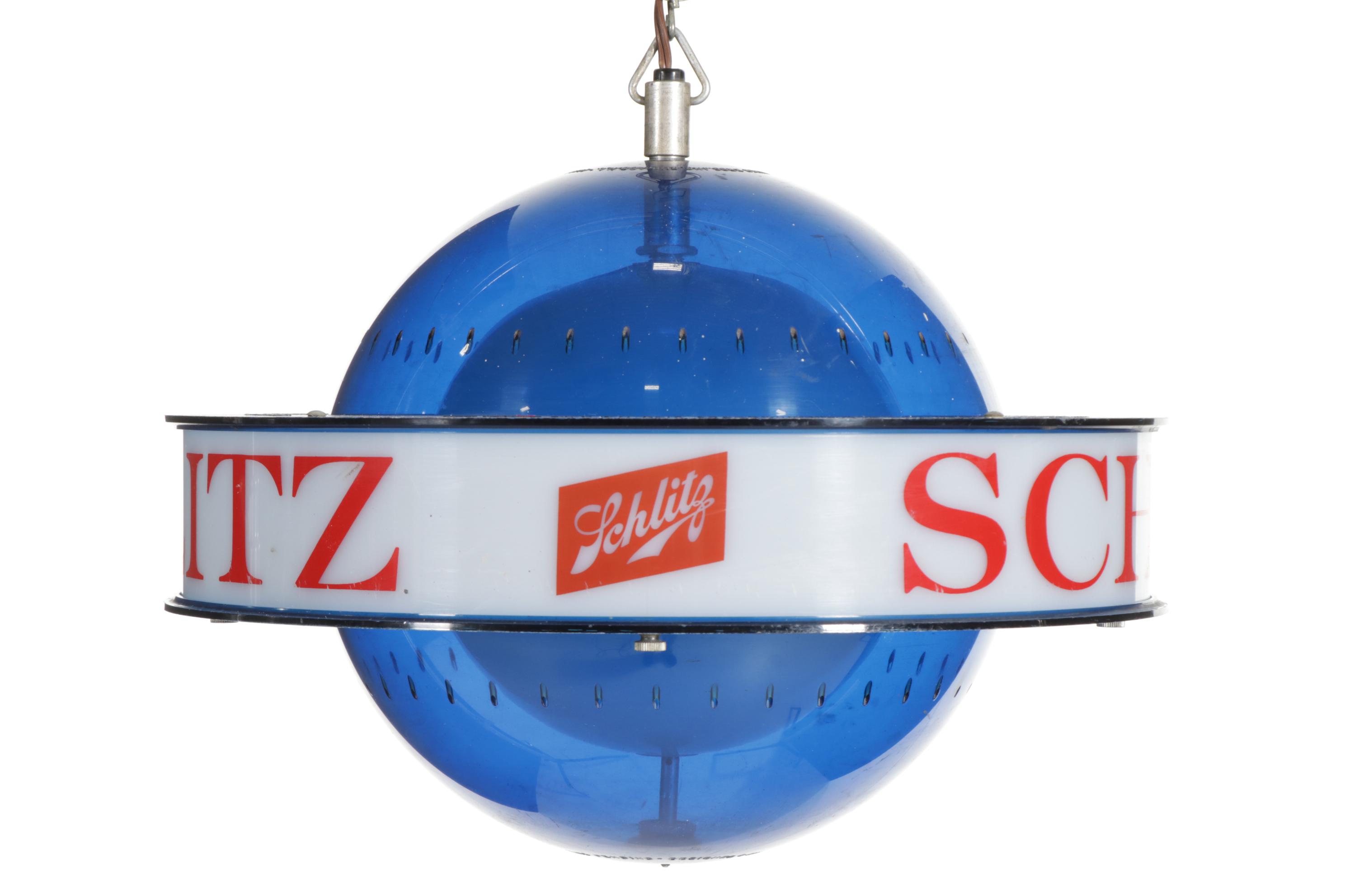 Schlitz Beer Advertising "Saturn Style" Blue Globe Spinning Light Fixture, 1961