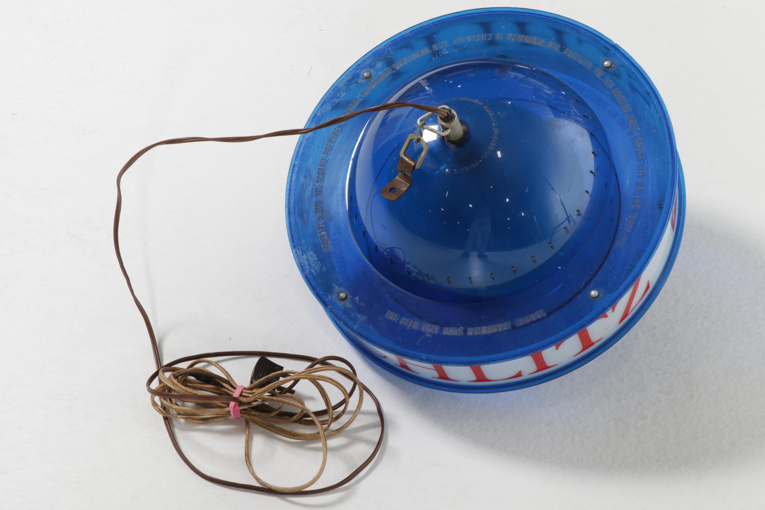 Schlitz Beer Advertising "Saturn Style" Blue Globe Spinning Light Fixture, 1961