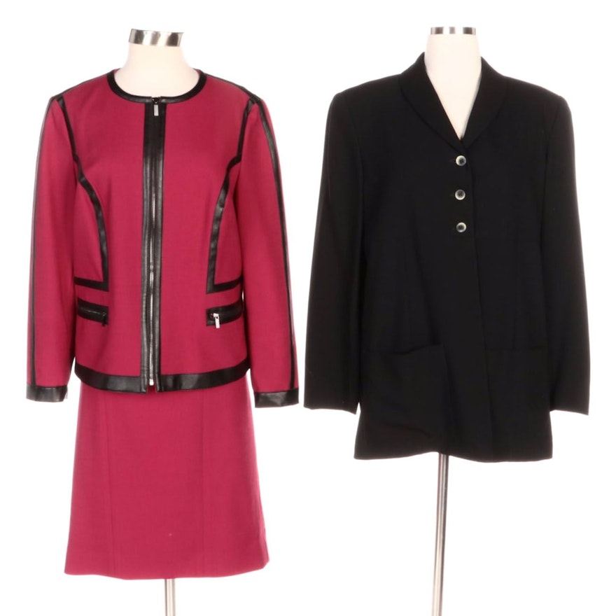Carlisle Berry-Colored Skirt Suit and Barneys New York Black Jacket