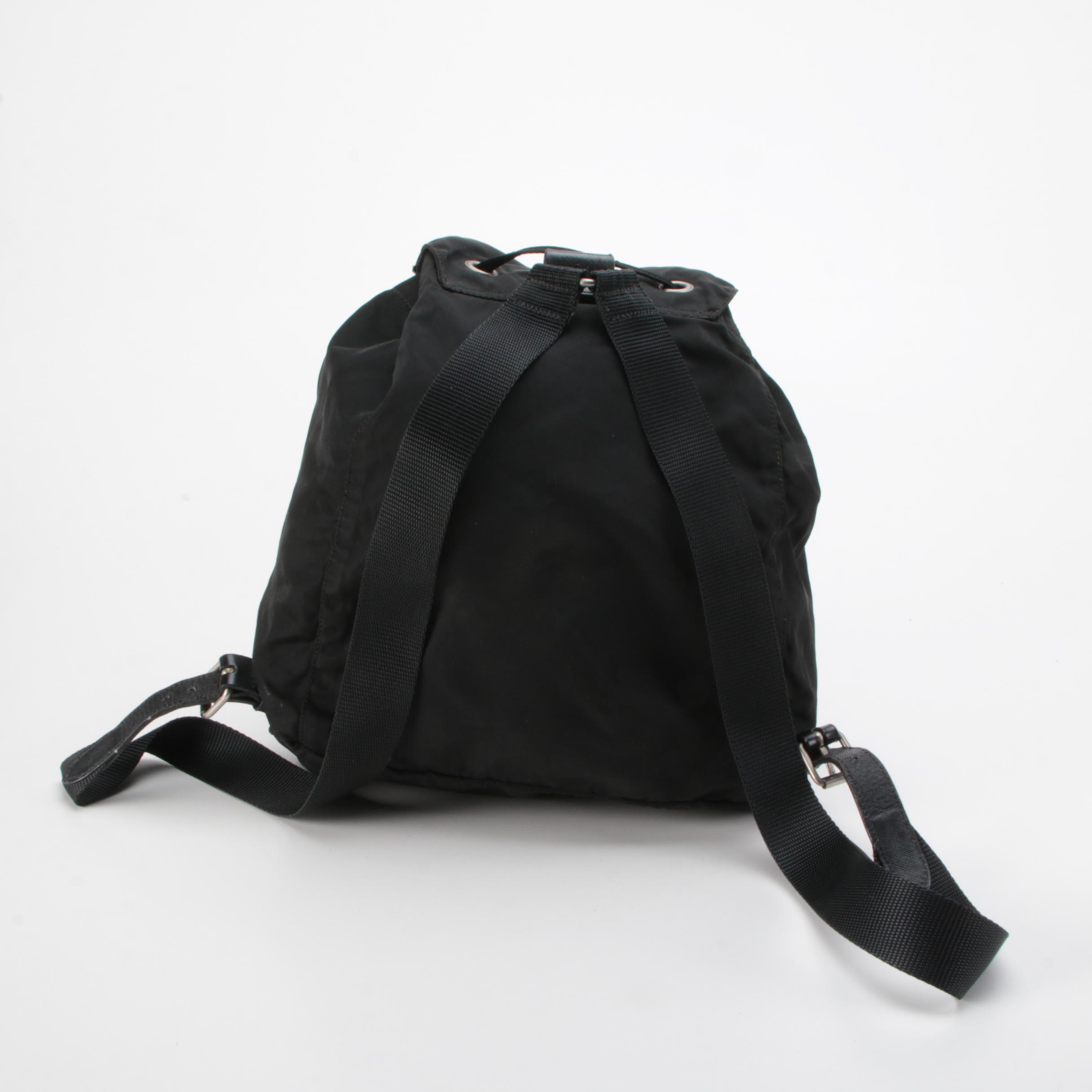 Prada Backpack Purse in Black Tessuto Nylon with Saffiano Leather Trim