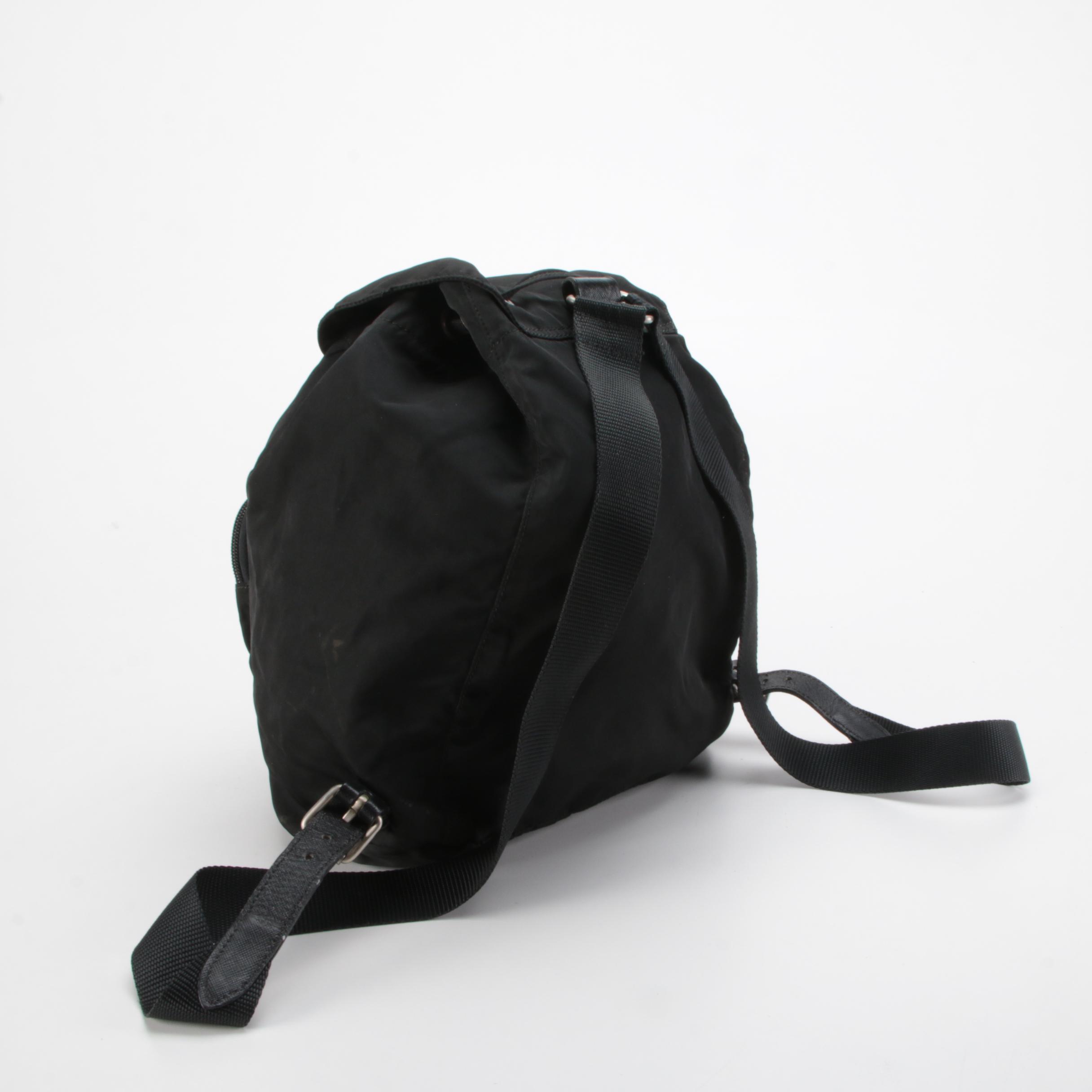 Prada Backpack Purse in Black Tessuto Nylon with Saffiano Leather Trim