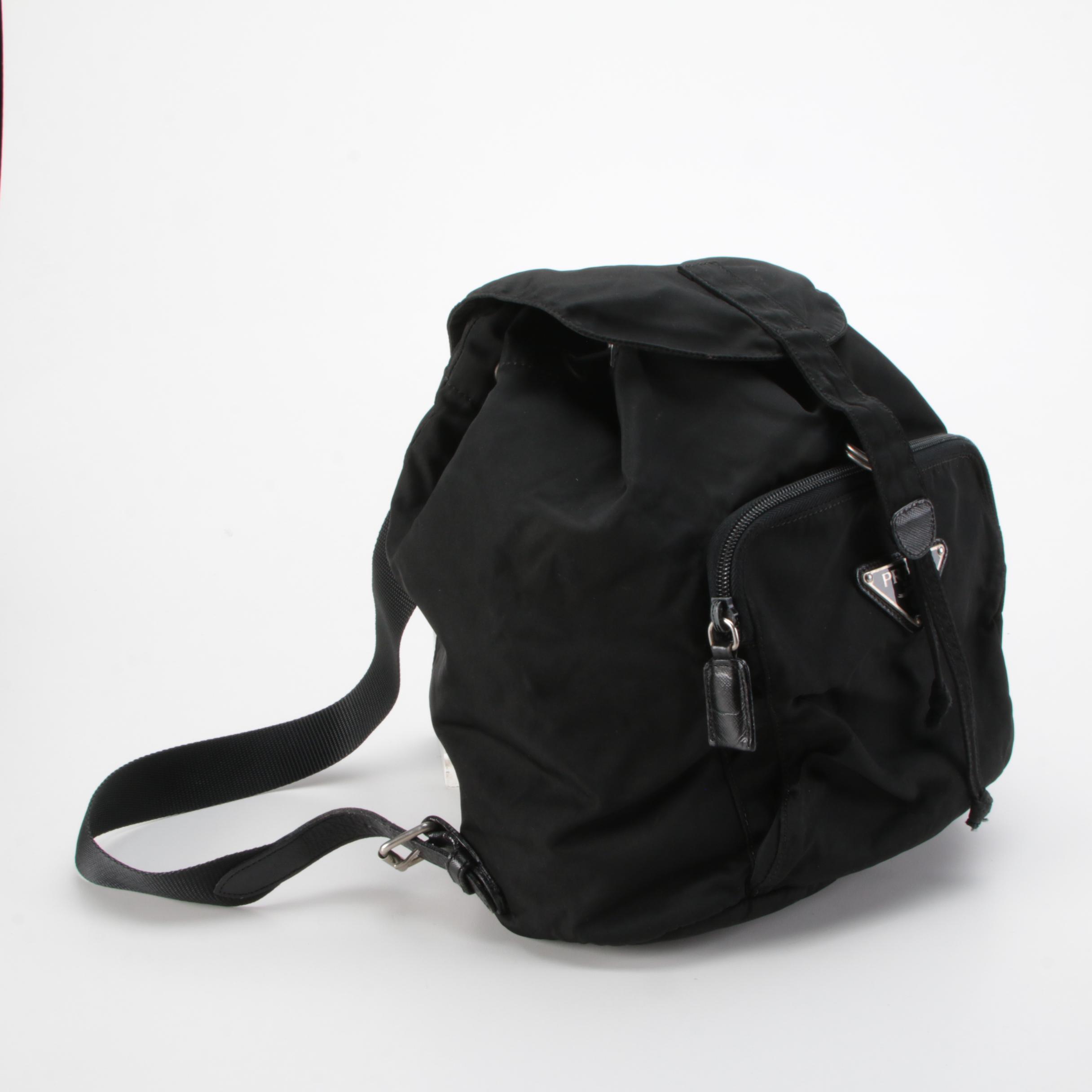 Prada Backpack Purse in Black Tessuto Nylon with Saffiano Leather Trim