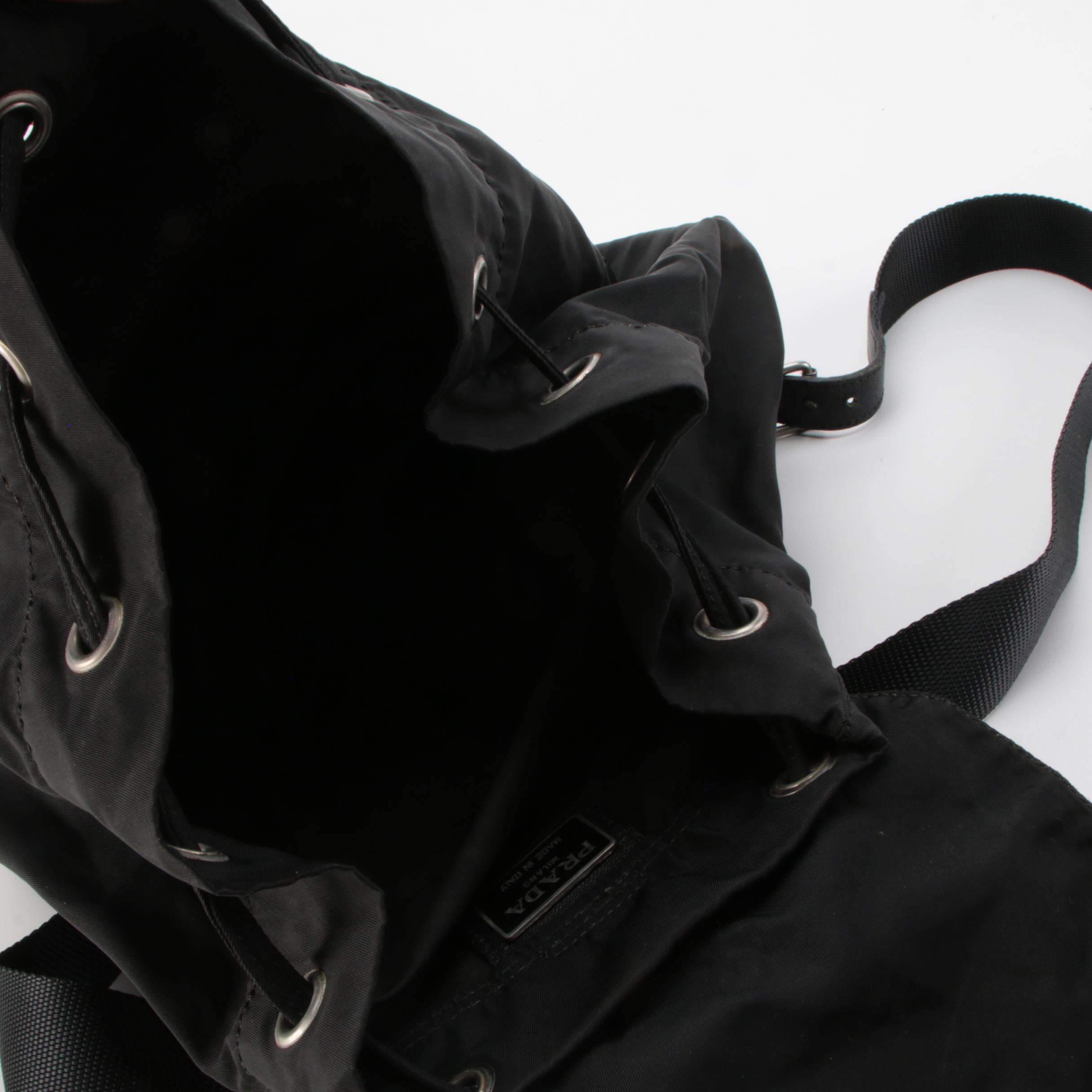 Prada Backpack Purse in Black Tessuto Nylon with Saffiano Leather Trim