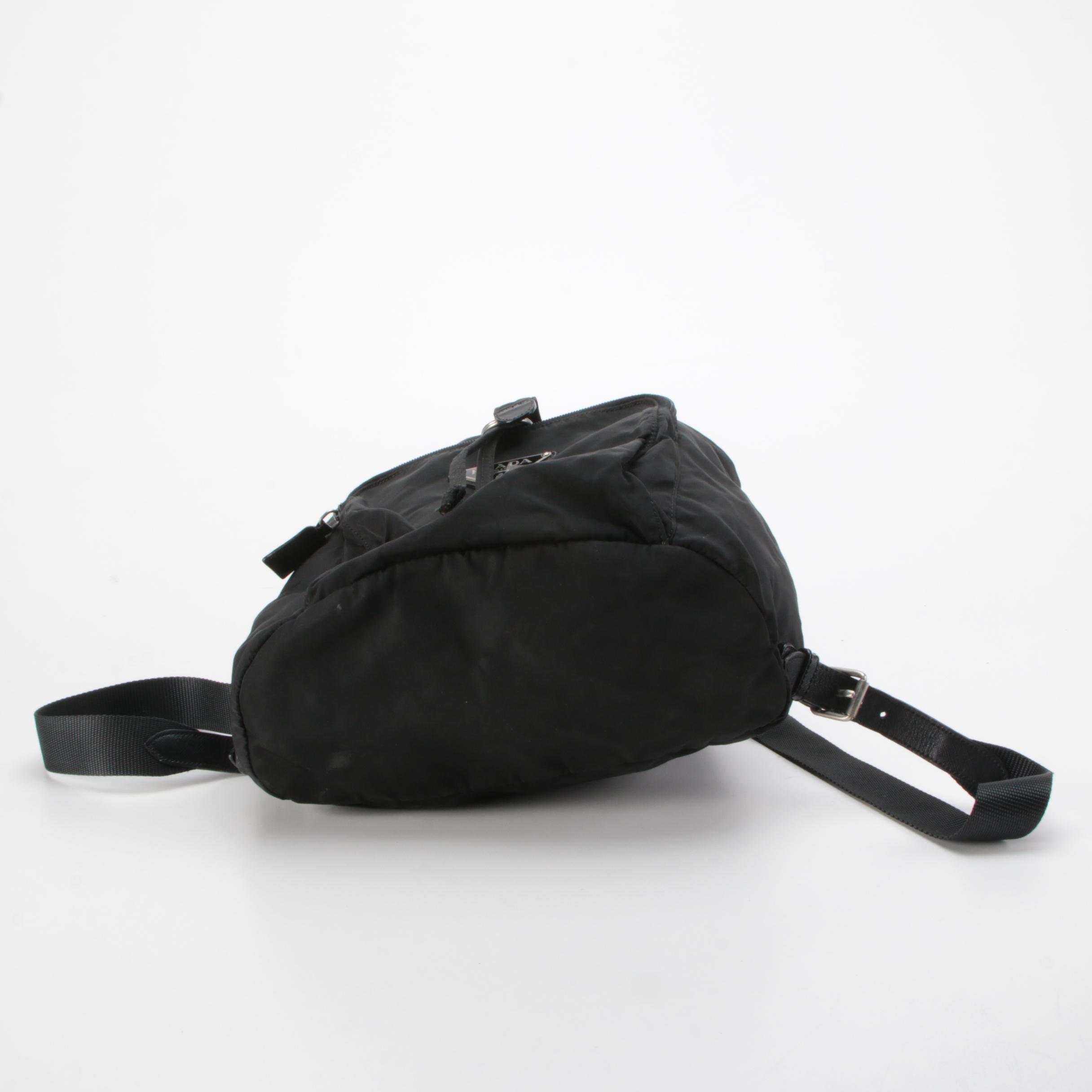Prada Backpack Purse in Black Tessuto Nylon with Saffiano Leather Trim