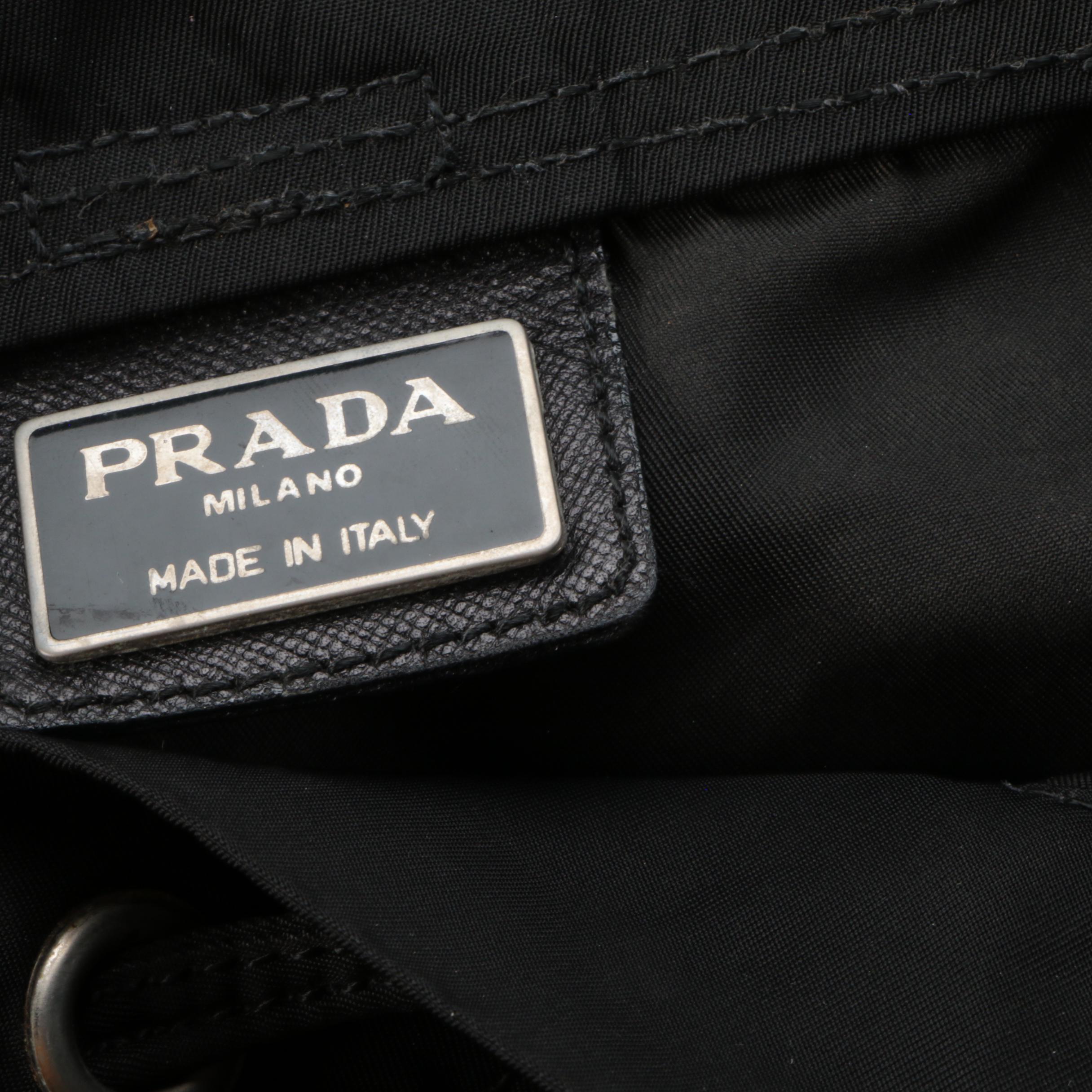 Prada Backpack Purse in Black Tessuto Nylon with Saffiano Leather Trim