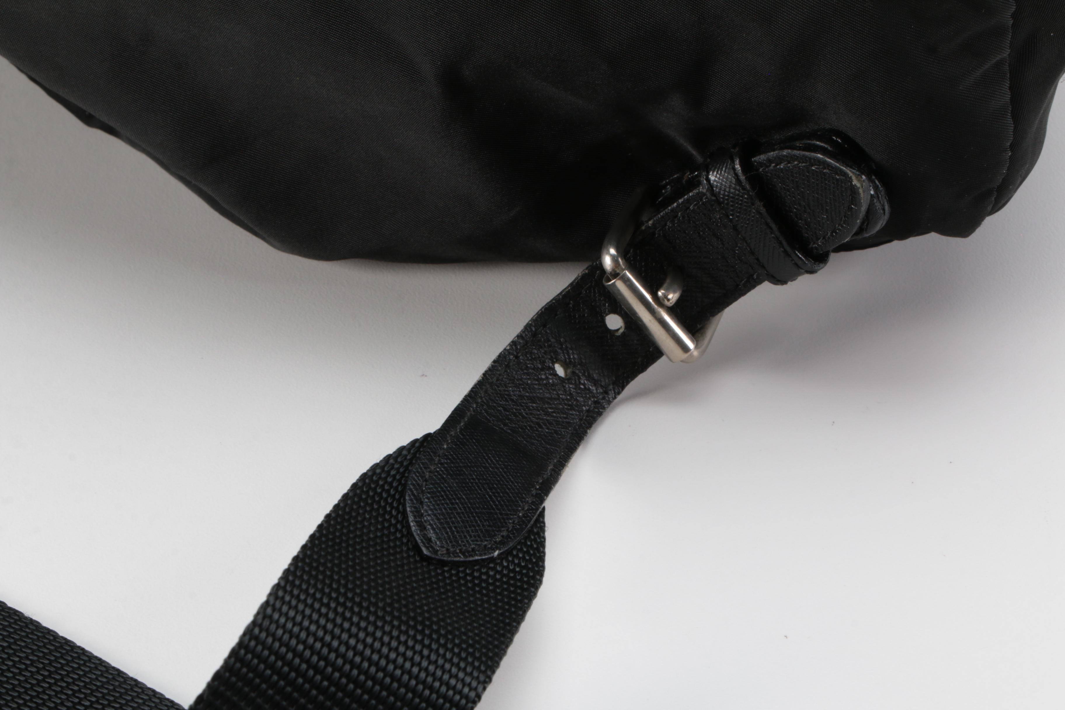 Prada Backpack Purse in Black Tessuto Nylon with Saffiano Leather Trim