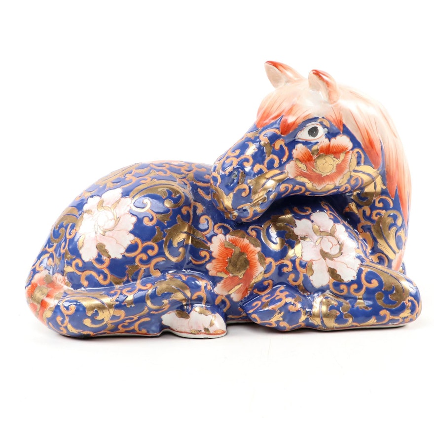 Chinese Enamel and Gilt Porcelain Horse Figurine, Late 20th Century