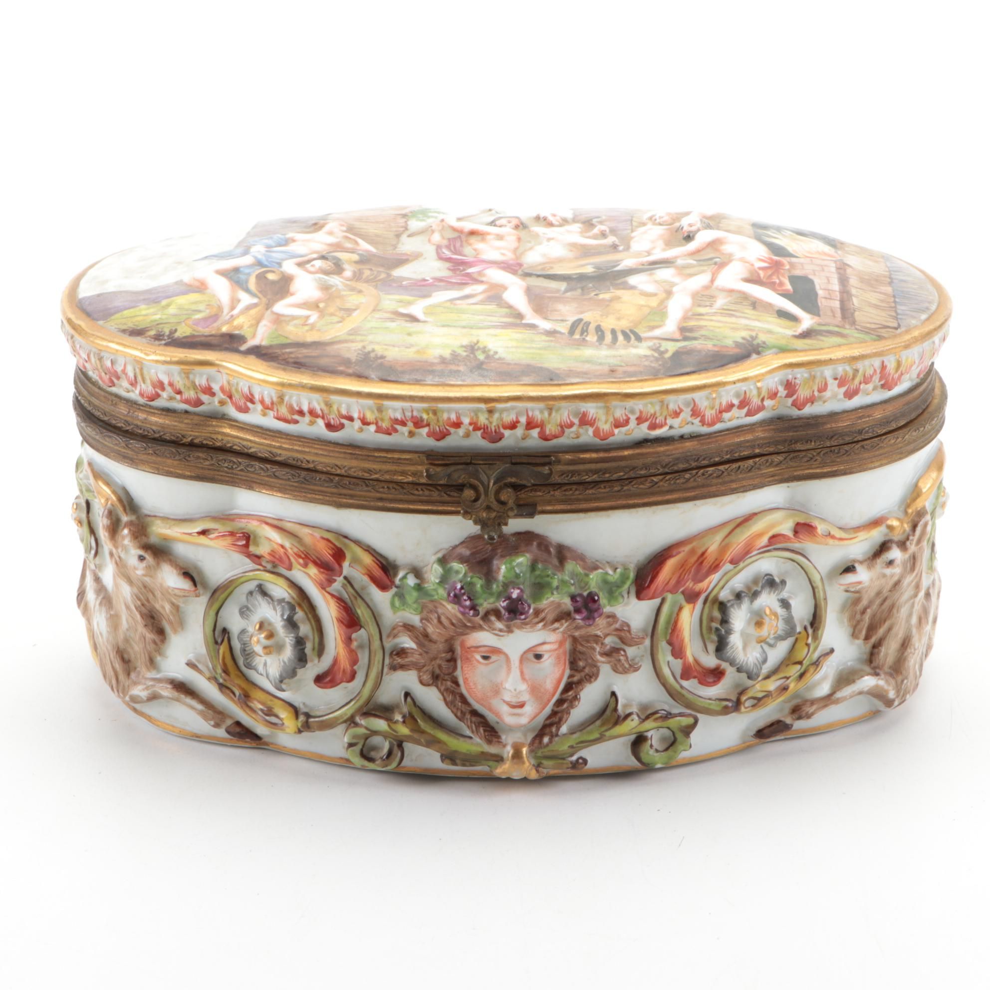 Ernst Bohne Sons German Porcelain Box, Early 20th Century