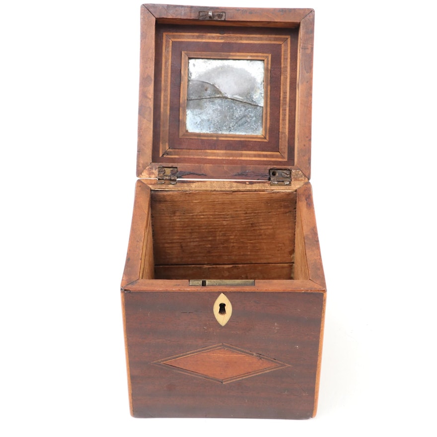 George III Satinwood Inlaid Mahogany Box with Mirror, 19th Century